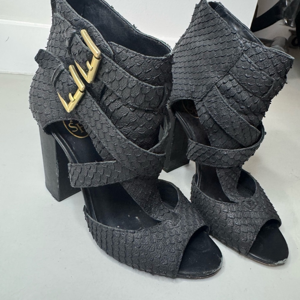 Ash Black Textured Women's Heels with Gold Buckle - Size 7 - Picture 12 of 17